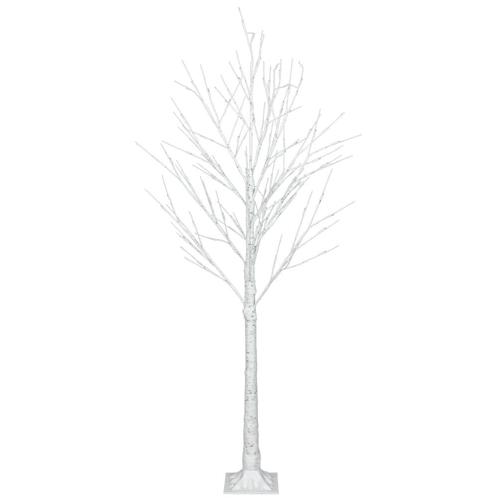 Prelit Birch Tree 96 LEDs Light Silver Twig Warm White White Branches (6 Ft) Home Festival Party Christmas Indoor and Outdoor 1 Pack