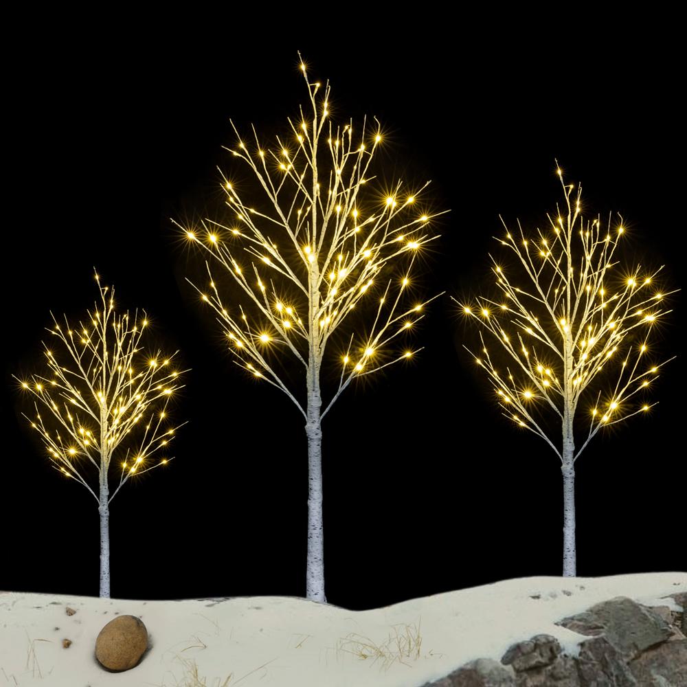 Prelit Birch Tree 96 LEDs Light Silver Twig Warm White White Branches (6 Ft) Home Festival Party Christmas Indoor and Outdoor 1 Pack