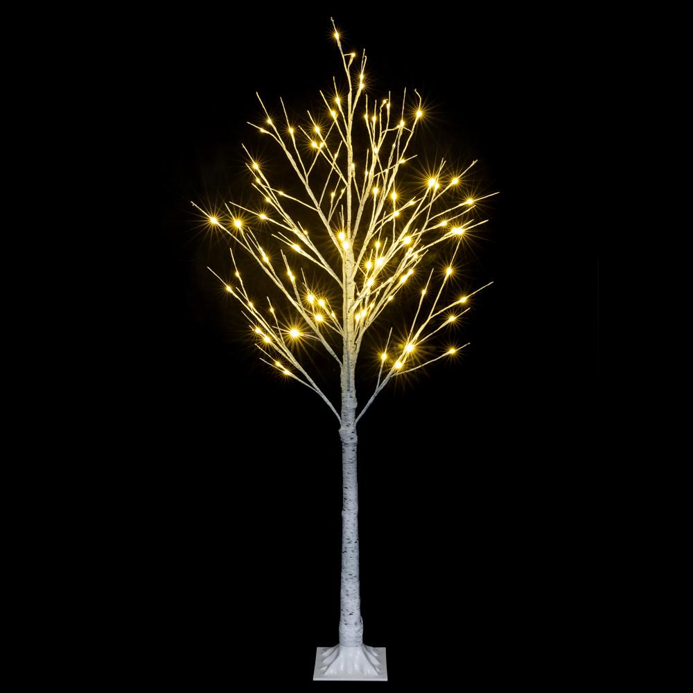 Prelit Birch Tree 96 LEDs Light Silver Twig Warm White White Branches (6 Ft) Home Festival Party Christmas Indoor and Outdoor 1 Pack