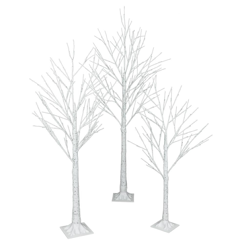 Prelit Birch Tree 96 LEDs Light Silver Twig Warm White White Branches (6 Ft) Home Festival Party Christmas Indoor and Outdoor 1 Pack