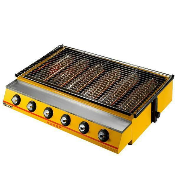 one Commercial 6 head gas-fired grill smokeless barbecue machine