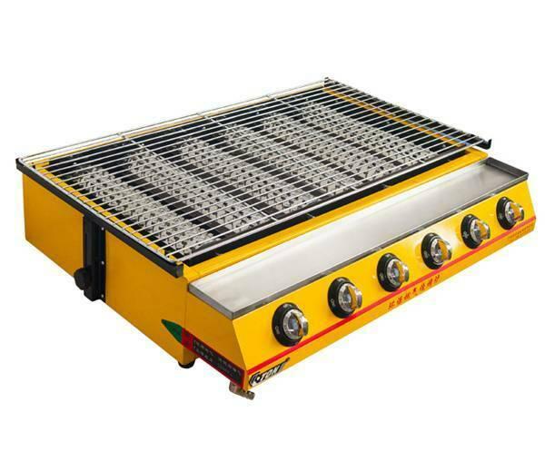 one Commercial 6 head gas-fired grill smokeless barbecue machine