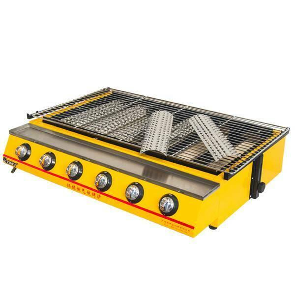 one Commercial 6 head gas-fired grill smokeless barbecue machine