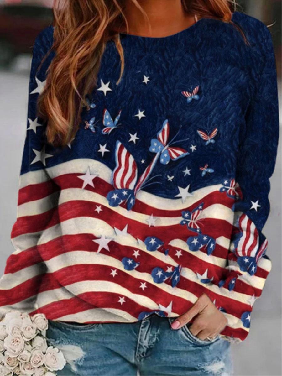 Ladies All-piece Printed Casual Crew Neck Sweatshirt