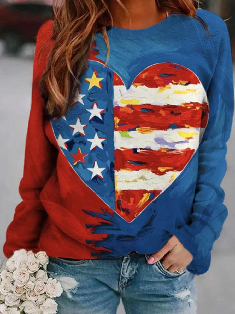 Ladies All-piece Printed Casual Crew Neck Sweatshirt