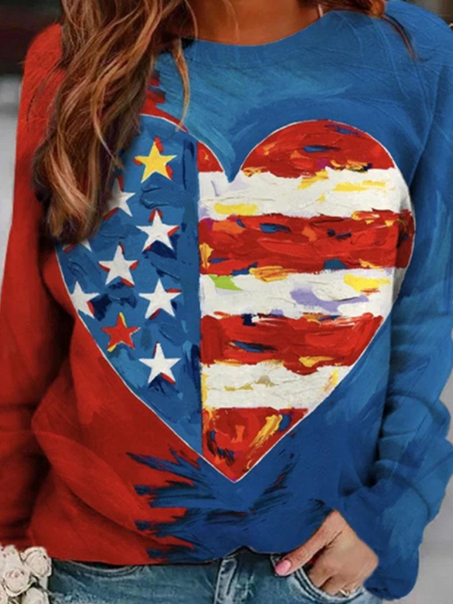 Ladies All-piece Printed Casual Crew Neck Sweatshirt