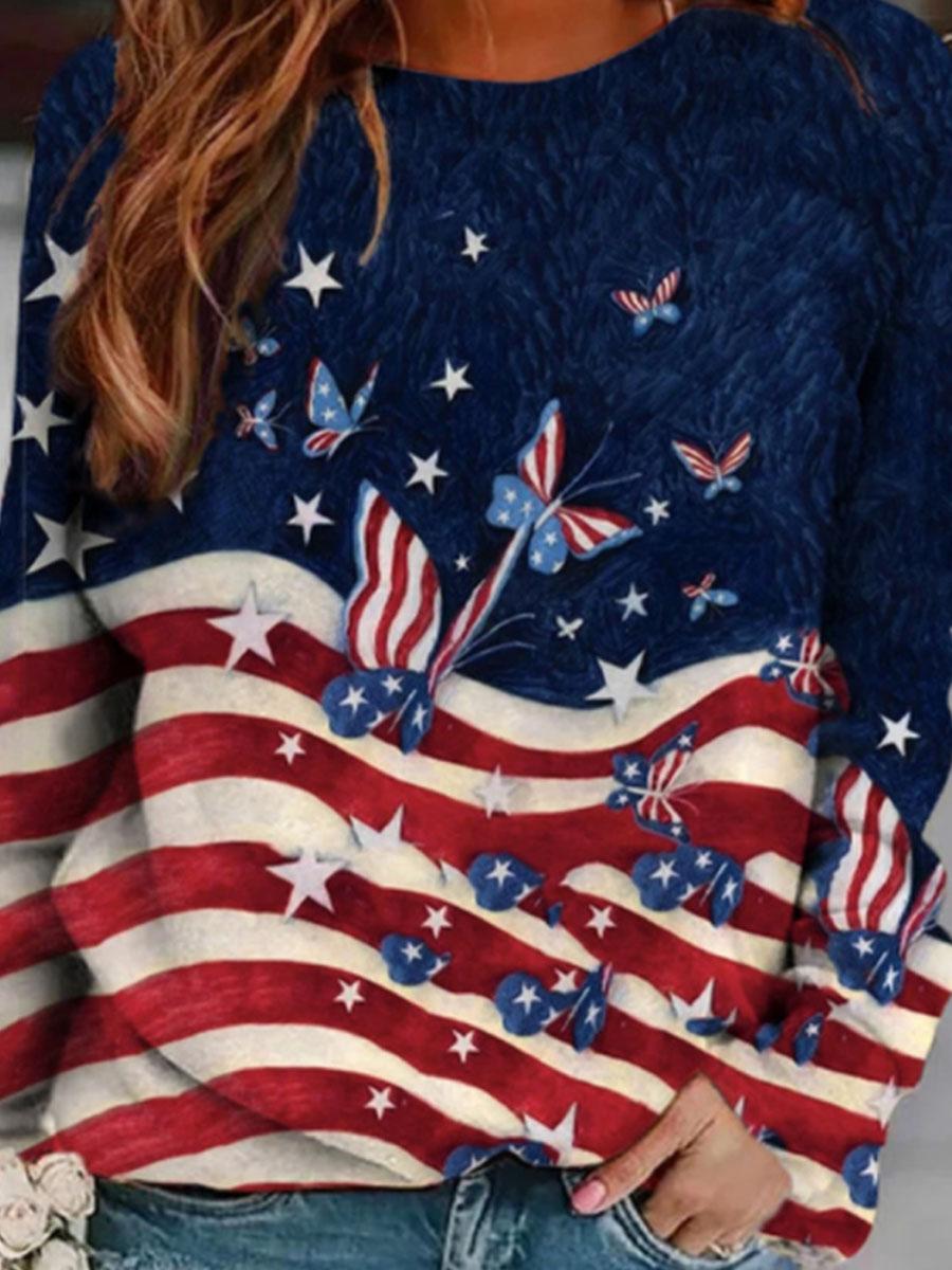Ladies All-piece Printed Casual Crew Neck Sweatshirt