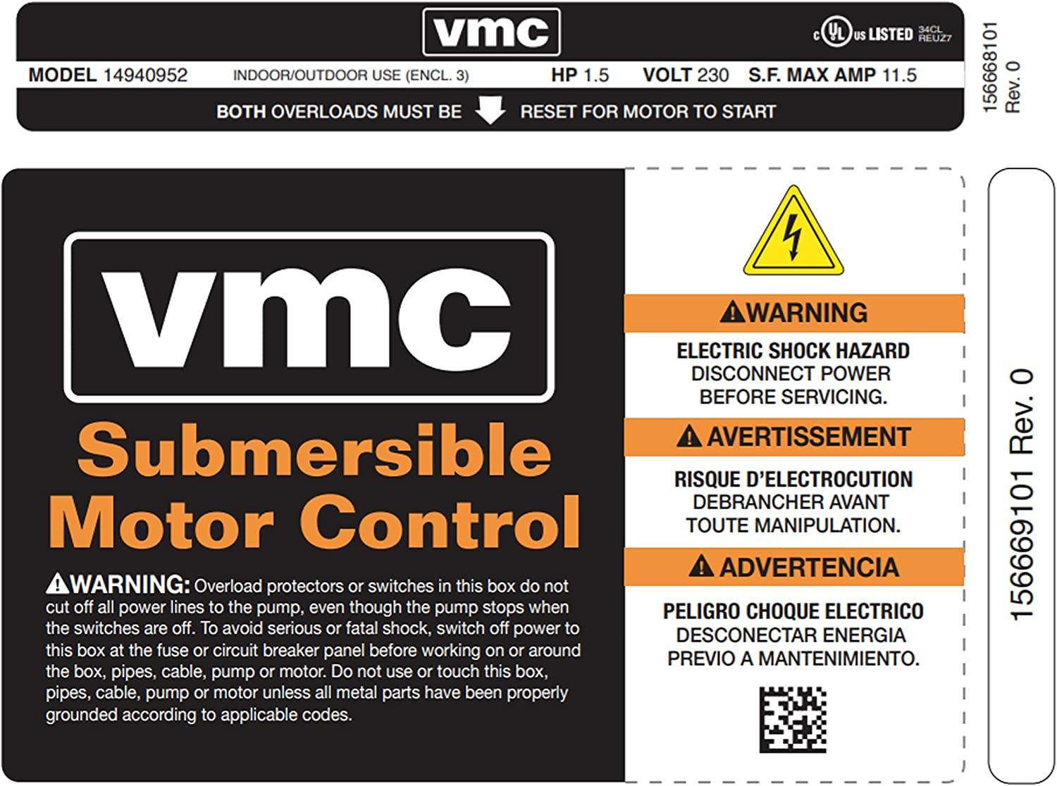 Red Lion 640222 RLCB15-230 1.5-HP 230-Volt VMC Control Box for Submersible Well Pump, Grey