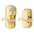Plymouth Bright Brass Electronic Door Lock with Flair Door Lever Featuring Flex Lock