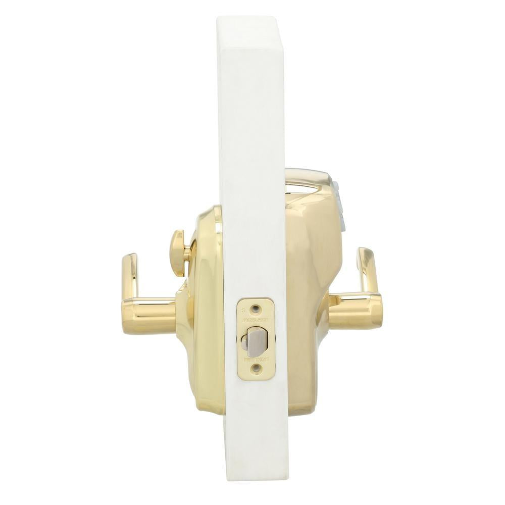 Plymouth Bright Brass Electronic Door Lock with Flair Door Lever Featuring Flex Lock