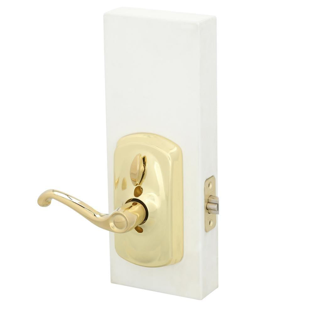 Plymouth Bright Brass Electronic Door Lock with Flair Door Lever Featuring Flex Lock