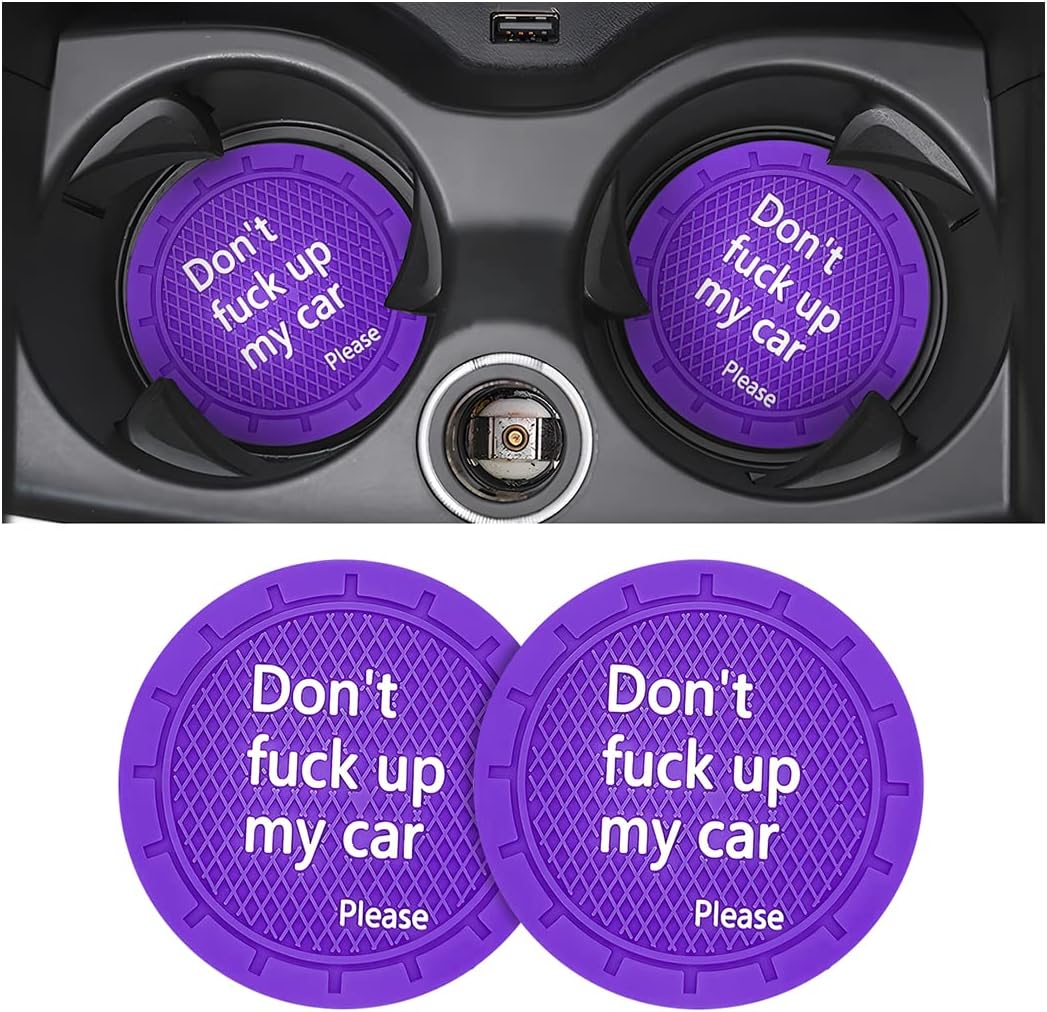 8sanlione 2 Pack Car Cup Holder Coasters, 2.75 Inch Non-Slip PVC Insert Cup Coaster, Anti-Scratch Auto Cup Mats for Women Men, Vehicle Interior Accessories for Car, SUV, Truck (D Deep Purple/2PCS)