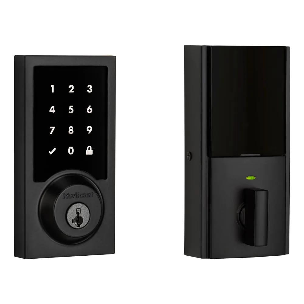 SmartCode 915 Touchscreen Contemporary Matte Black Single Cylinder Electronic Deadbolt Featuring SmartKey Security