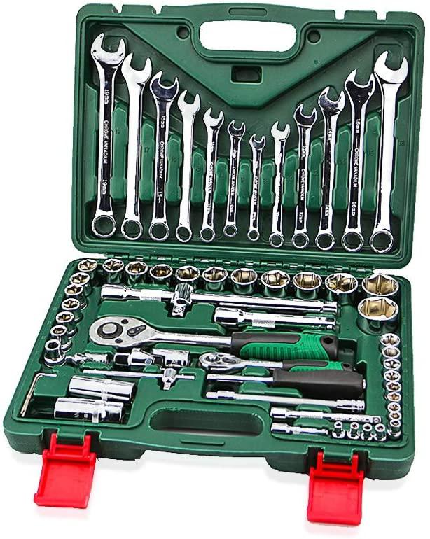 Keys For Car Repair Ratchet Wrench Set Universal Socket Head Combination Torque Gear Spanner Collection Hand Tool Kit,61pcs