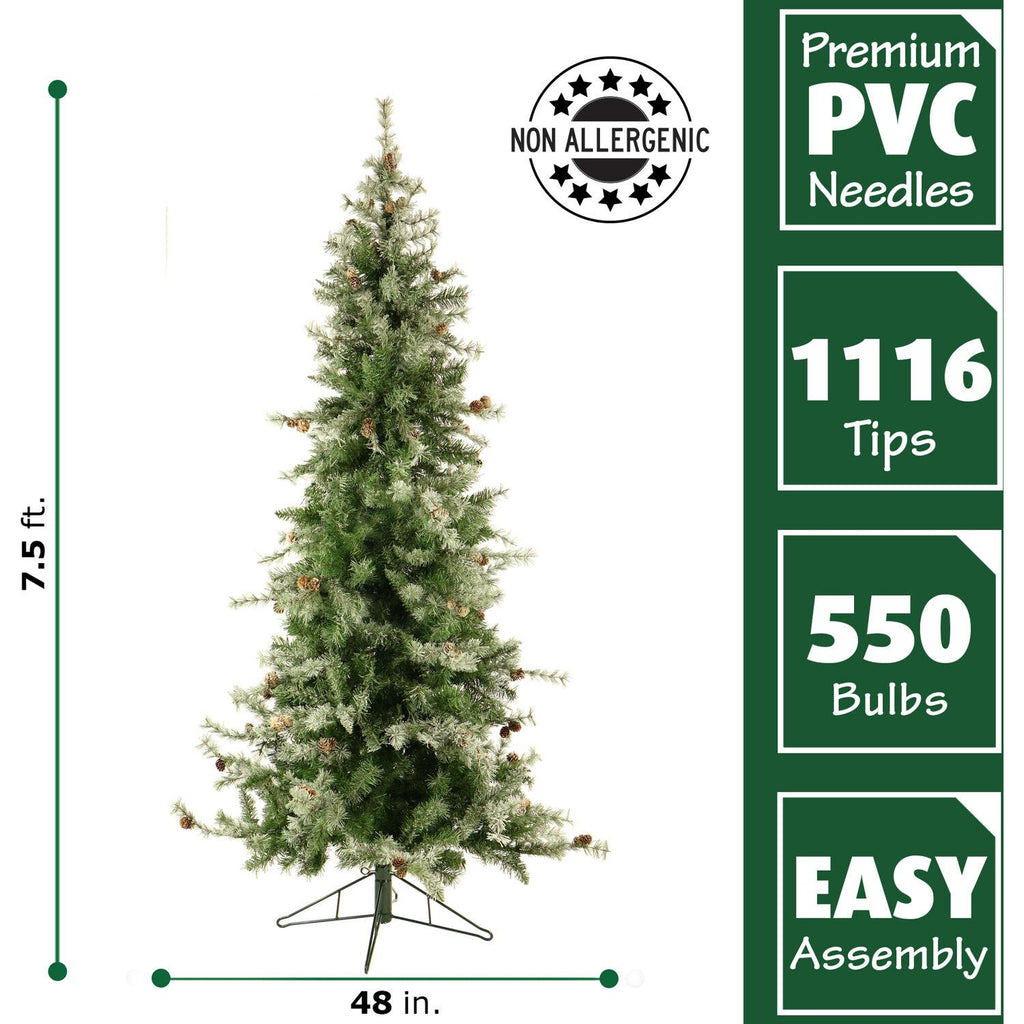 Fraser Hill Farm 7.5-Foot Pre-Lit Buffalo Fir Green Slim Artificial Christmas Tree, Smart Lights, FFBF075-3SN