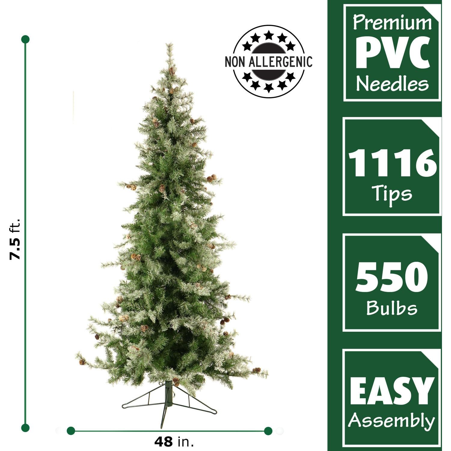 Fraser Hill Farm 7.5-Foot Pre-Lit Buffalo Fir Green Slim Artificial Christmas Tree, Smart Lights, FFBF075-3SN
