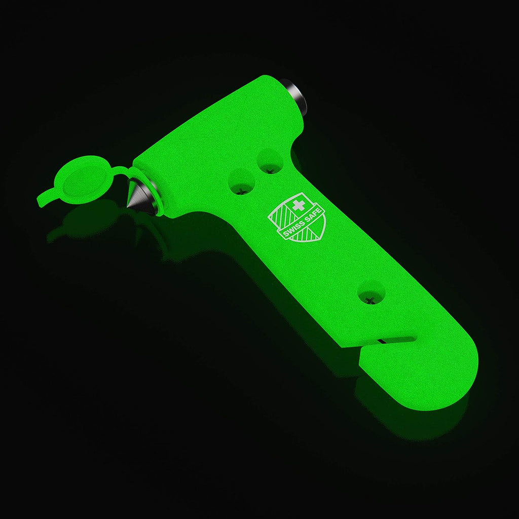 Swiss Safe 5-in-1 Car Safety Hammer, Emergency Escape Tool with Car Window Breaker and Seatbelt Cutter, Glow in The Dark