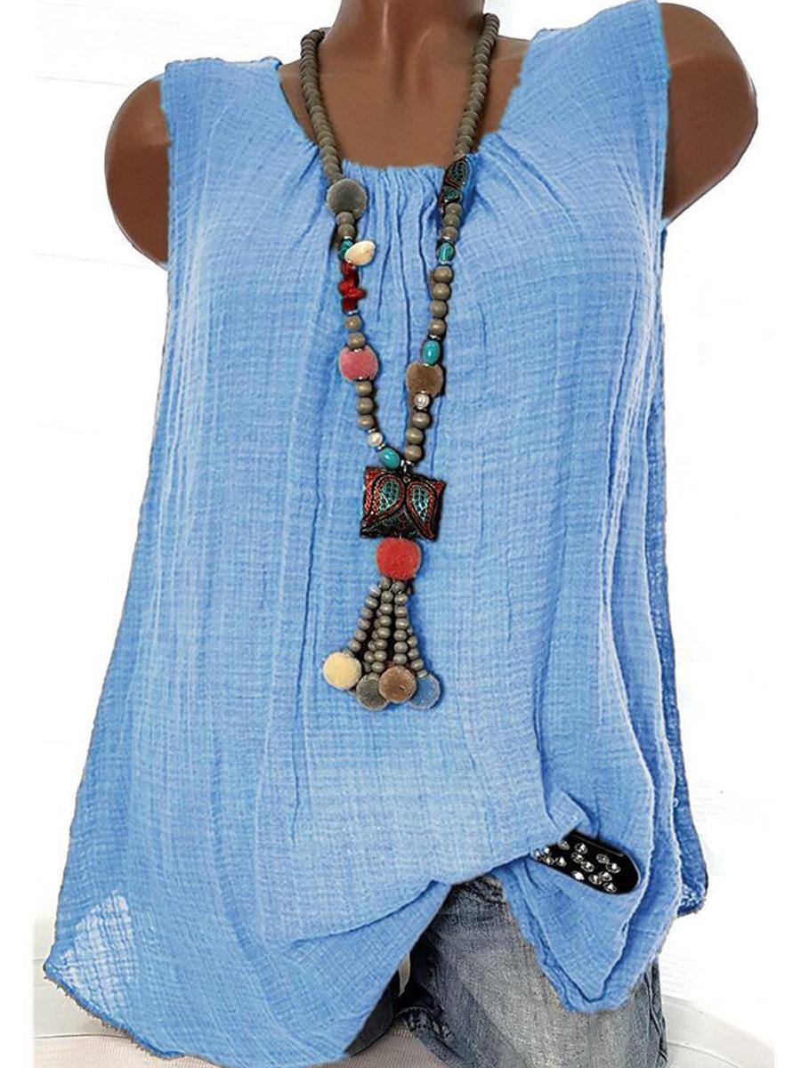 Round Neck Plain Sleeveless T-Shirts