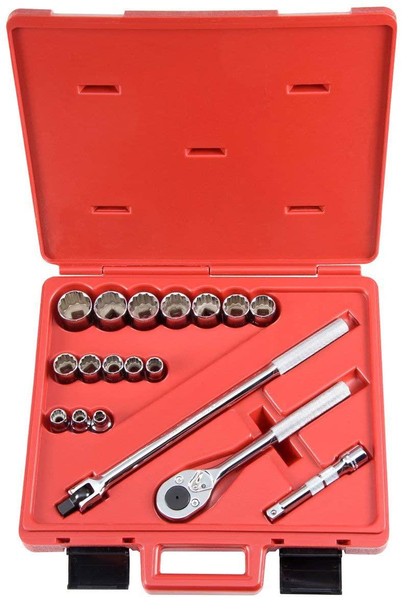 Socket Wrench Set,SAE,1/2 in. Dr,18 pc