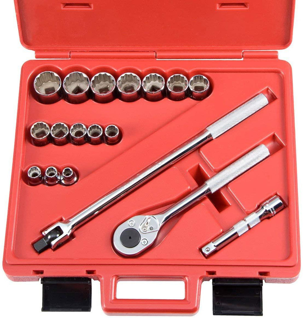 Socket Wrench Set,SAE,1/2 in. Dr,18 pc