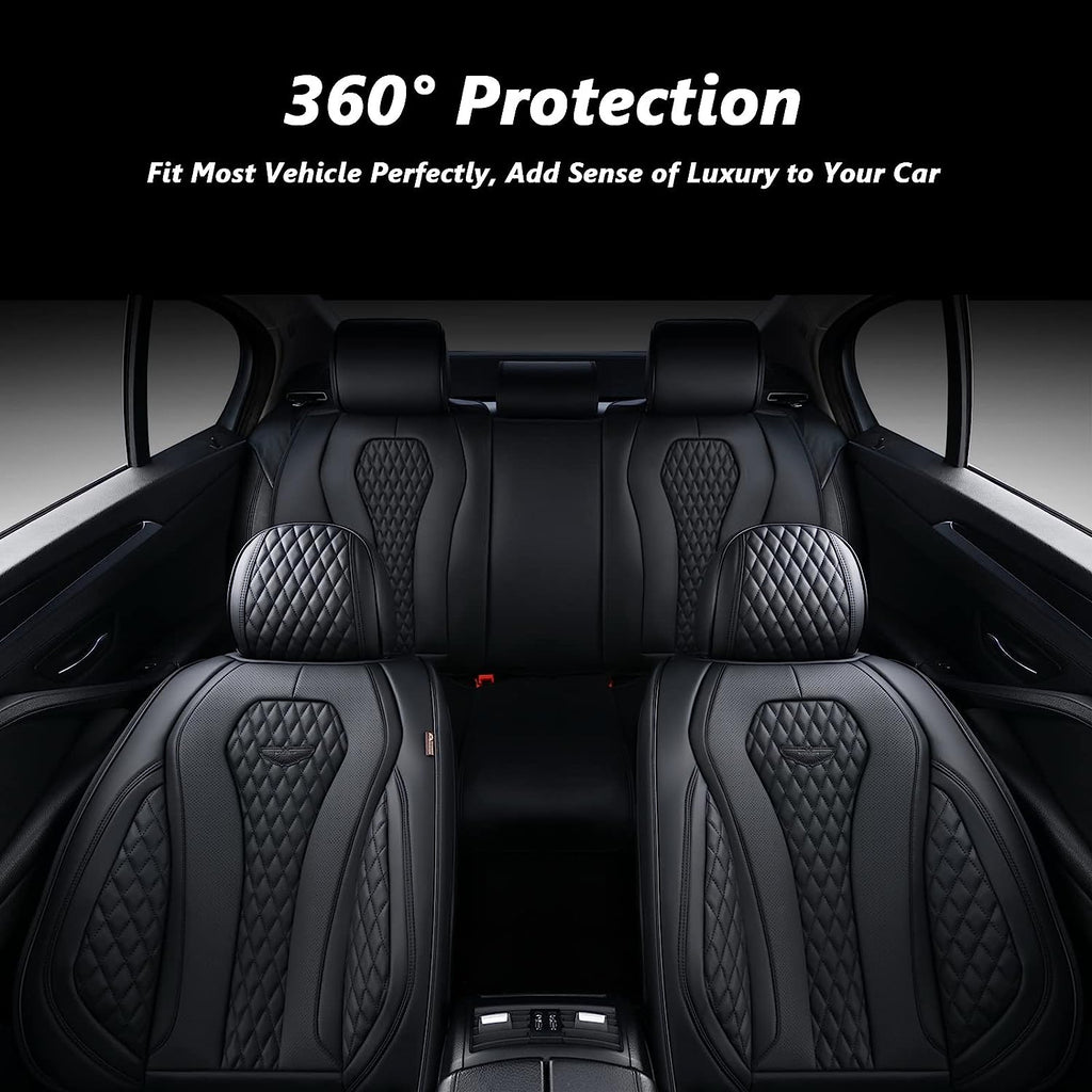 Coverado Leather Seat Covers Full Set, 5 Seats Universal for Cars, Waterproof Luxury Leatherette Cushions, Front and Rear Protectors, Auto Fit Most Vehicles Black
