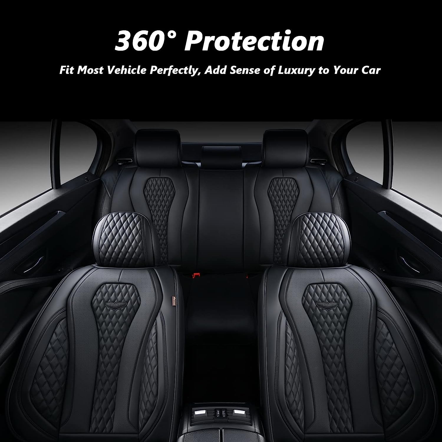 Coverado Leather Seat Covers Full Set, 5 Seats Universal for Cars, Waterproof Luxury Leatherette Cushions, Front and Rear Protectors, Auto Fit Most Vehicles Black