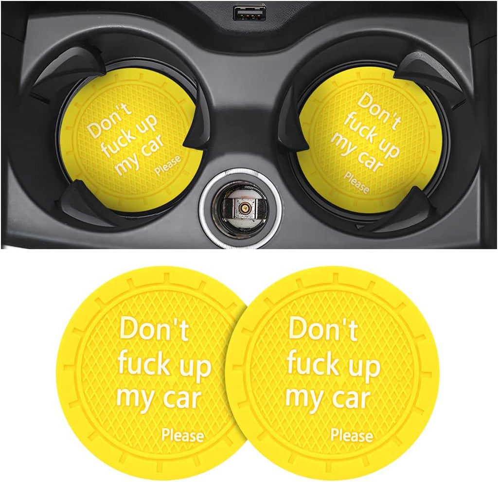 2 Pack Car Cup Holder Coasters, 2.75 Inch Non-Slip PVC Insert Cup Coaster, Anti-Scratch Auto Cup Mats for Women Men, Vehicle Interior Accessories Universal for Car, SUV, Truck (D Yellow/2PCS)