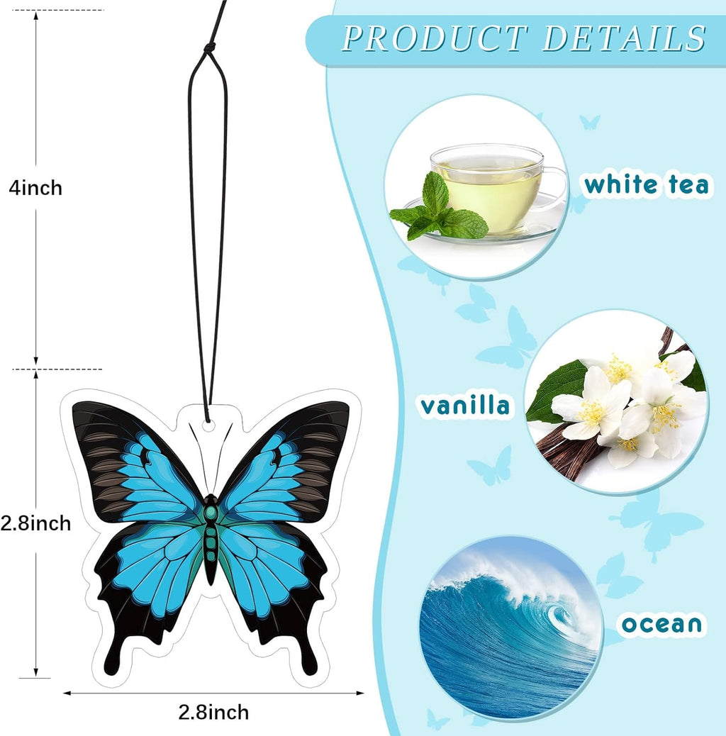 12 Pack Summer Flower Hanging Car Air Fresheners for Girls Women Cute Car Mirror Freshener (Butterfly)