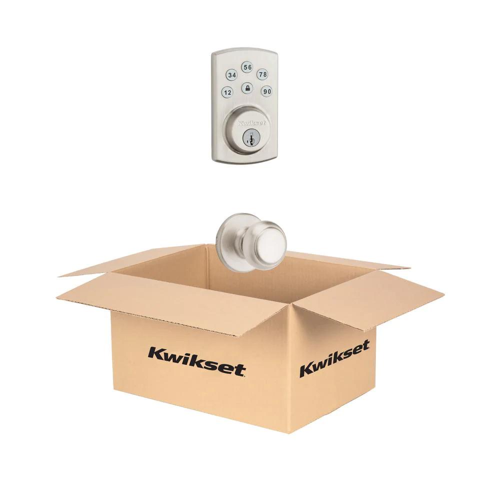 Powerbolt2 Satin Nickel Single Cylinder Electronic Deadbolt Featuring SmartKey Security and Cove PassaKnob