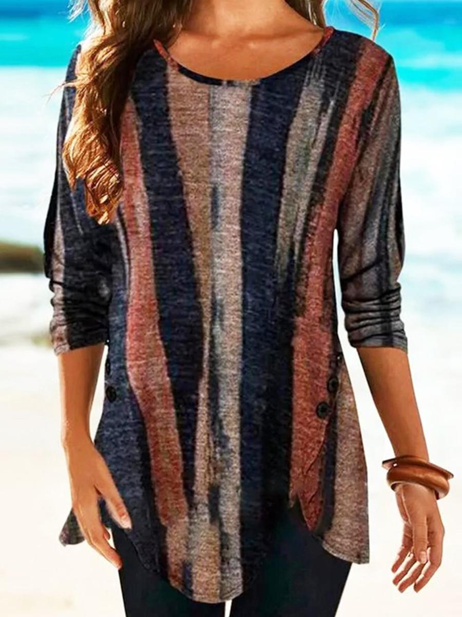 Stripes Printed Casual Long Sleeve T-shirt