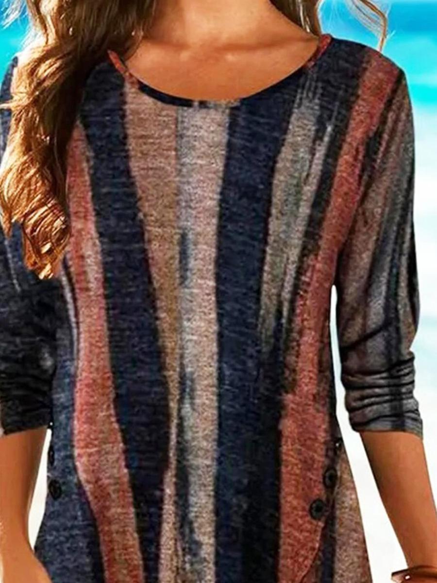 Stripes Printed Casual Long Sleeve T-shirt