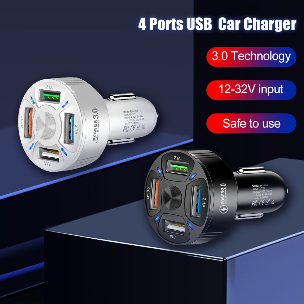 4 In 1 USB Car Charger, 4 Ports Fast Charger Adapter Mini Cigarette Lighter, USB, And Phone Fast Charger
