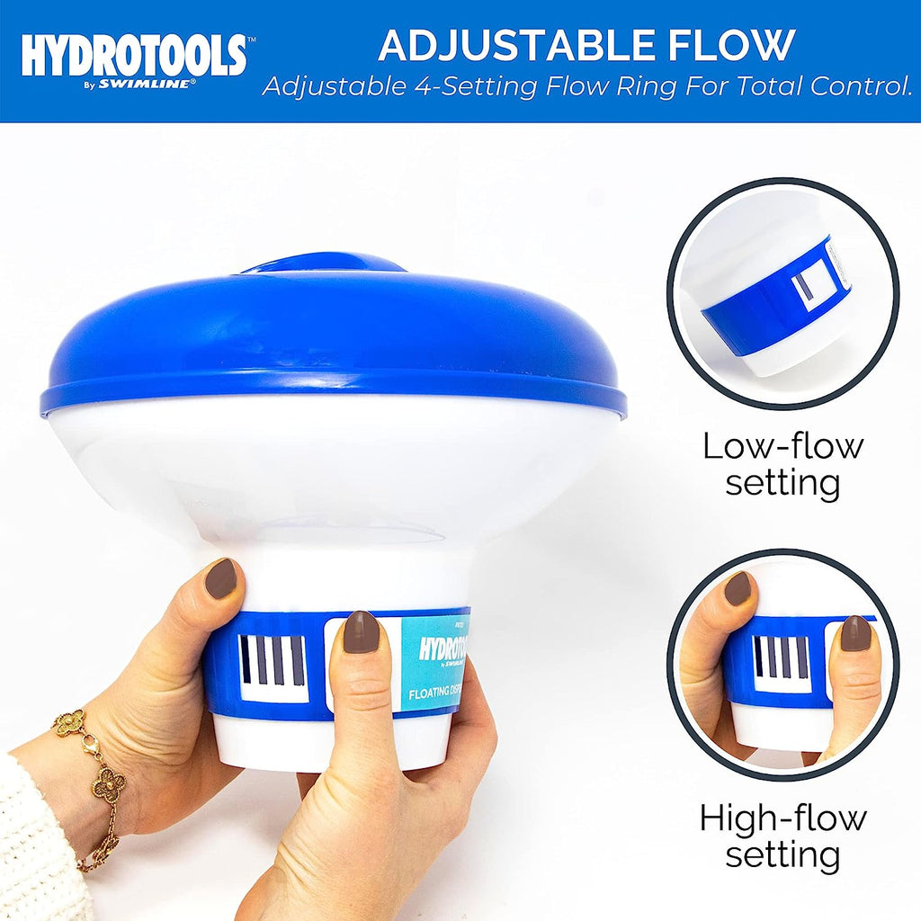 HYDROTOOLS BY SWIMLINE 8720 Extra Large Capacity Pool &amp; Spa Chemical Dispenser | Compatible With Bromine &amp; Chlorine Supports 1-3’’ Tablets | Adjustable Control Ring For Customizable Flow Rate