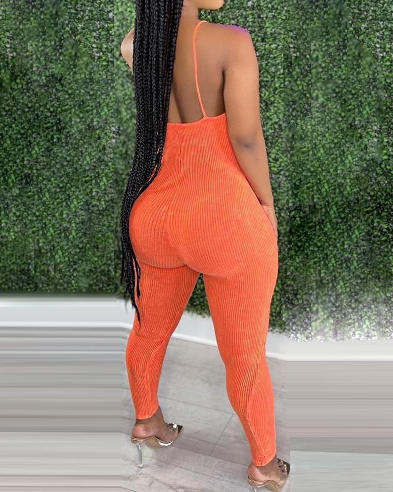 Ribbed Backless Spaghetti Strap Corset Jumpsuit