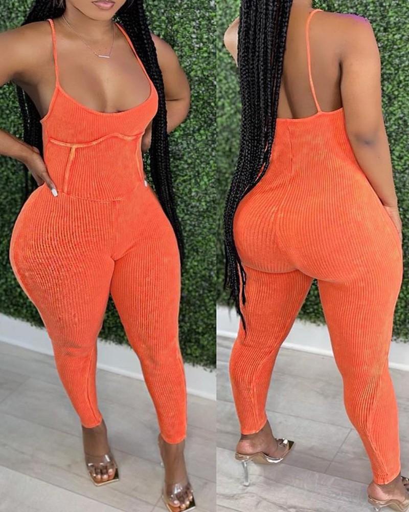 Ribbed Backless Spaghetti Strap Corset Jumpsuit
