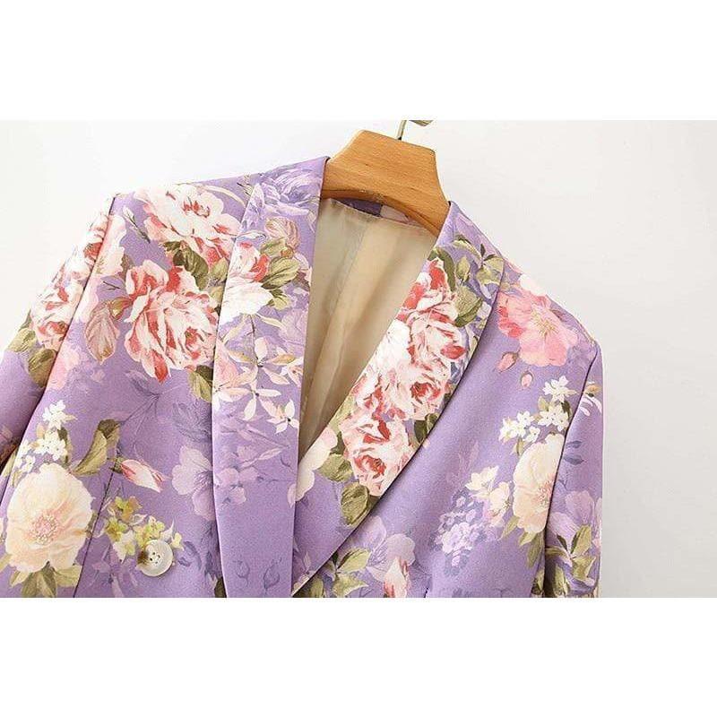double breasted floral print coat