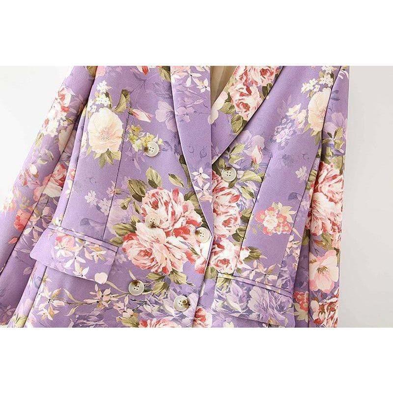 double breasted floral print coat