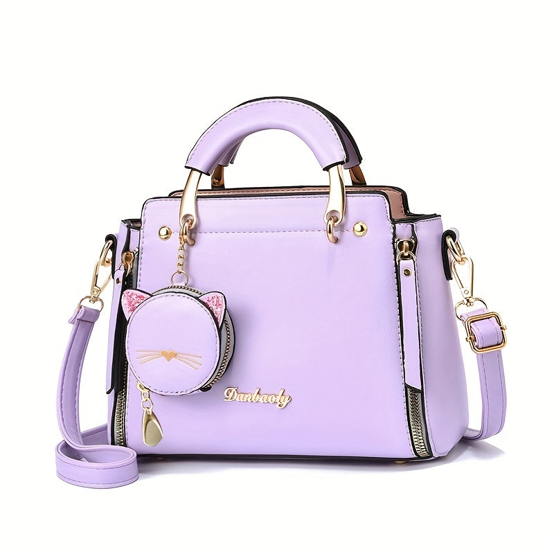 Letter Decor Hand Satchel Bag, Stylish Shoulder Zipper Bag With Mini Coin Purse, Crossbody Bag For Work