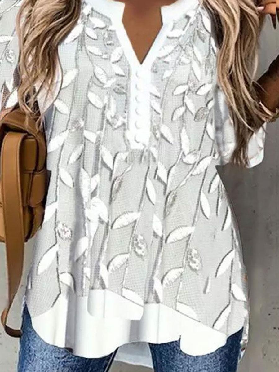 Round Neck Print Stitching Casual Loose Long-sleeved Blouse