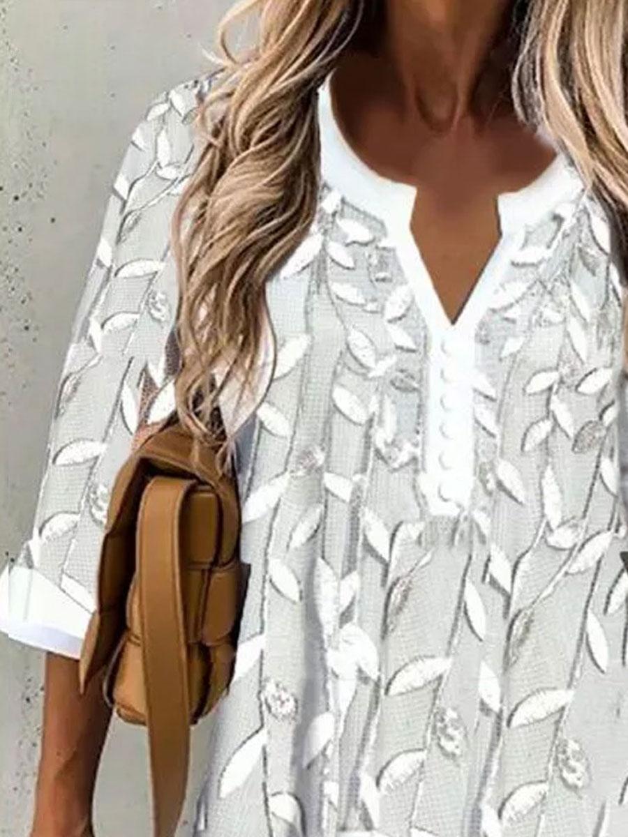 Round Neck Print Stitching Casual Loose Long-sleeved Blouse