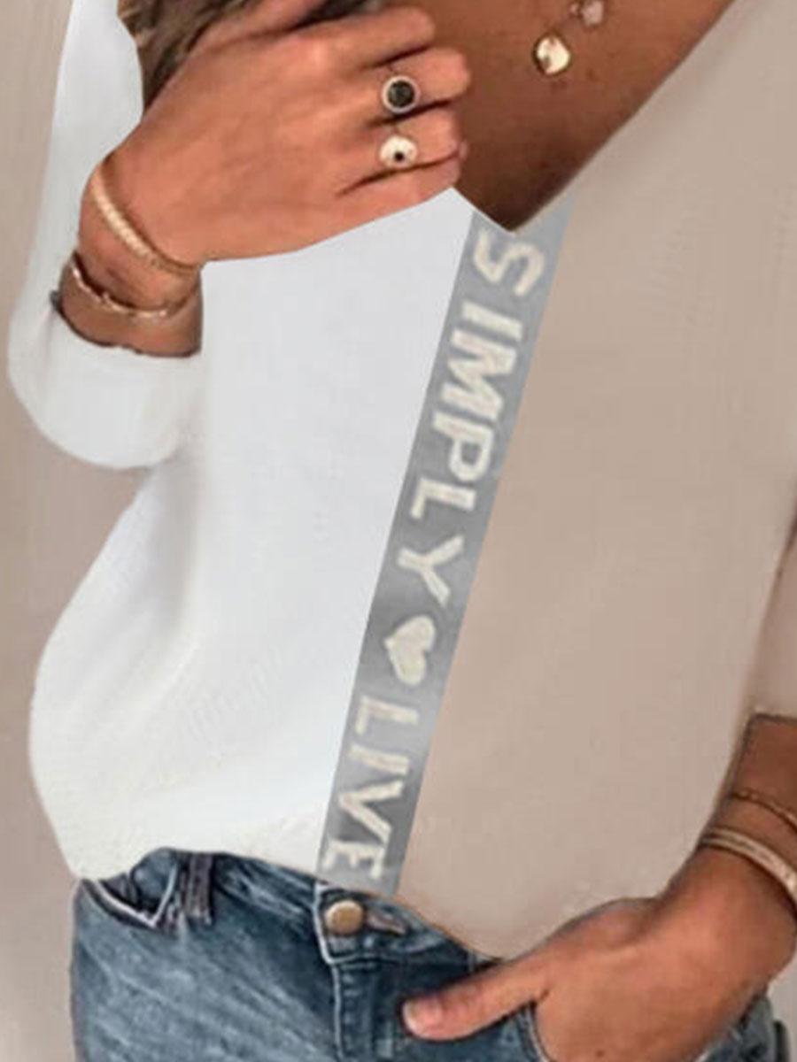Fashion V-neck Color Matching Long-sleeved Casual T-shirt