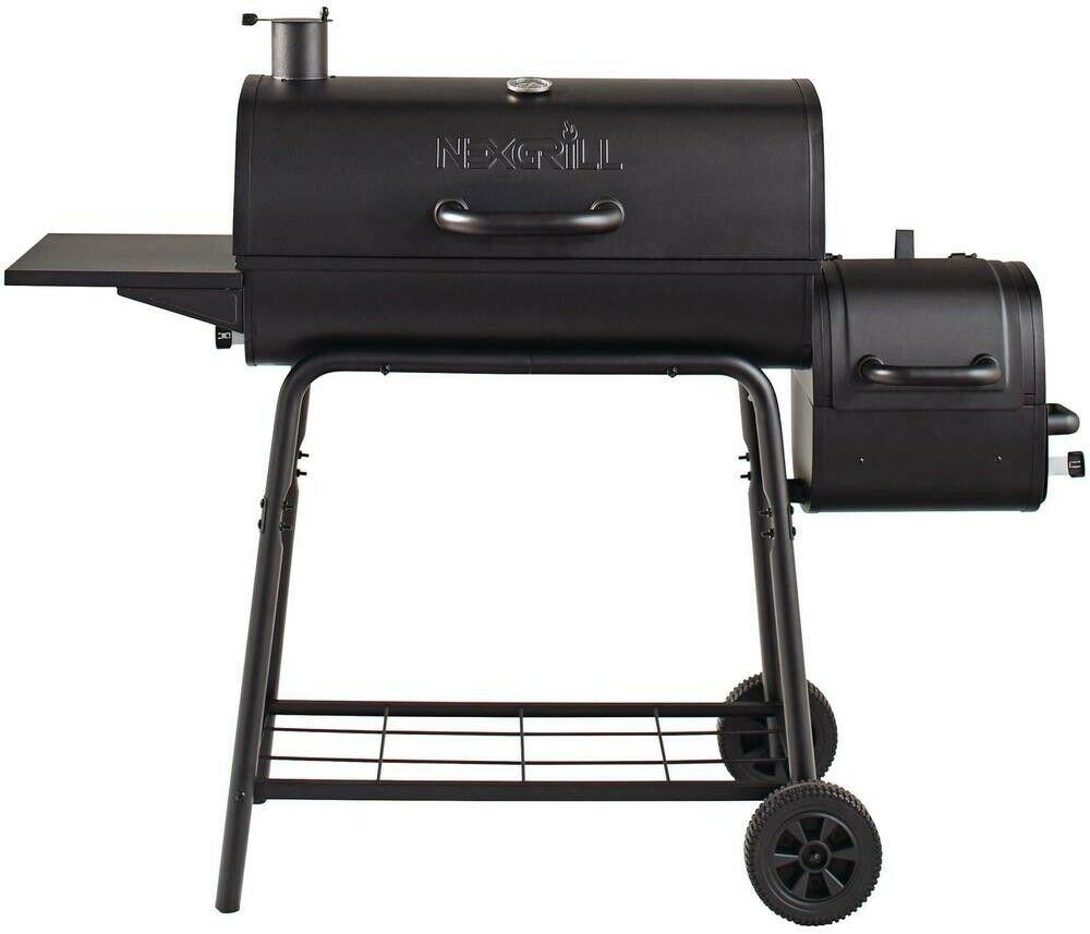 Barrel Charcoal BBQ Grill Smoker 29 in. Side Shelf Two Racks Meat Black