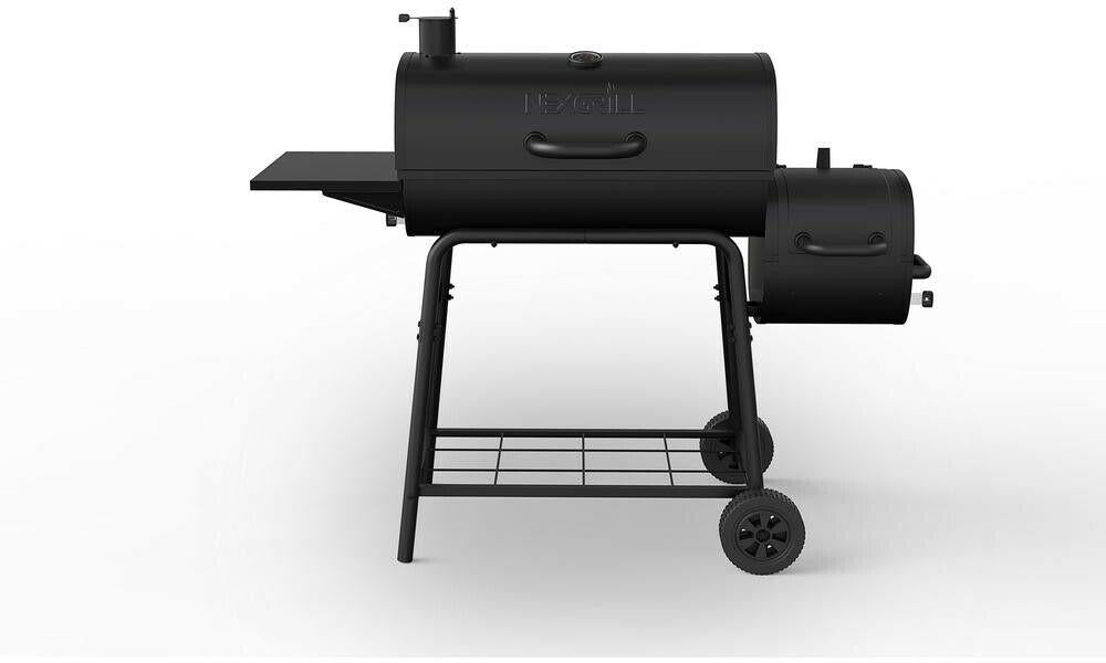 Barrel Charcoal BBQ Grill Smoker 29 in. Side Shelf Two Racks Meat Black
