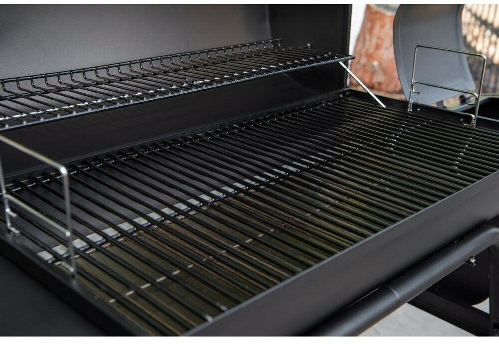Barrel Charcoal BBQ Grill Smoker 29 in. Side Shelf Two Racks Meat Black