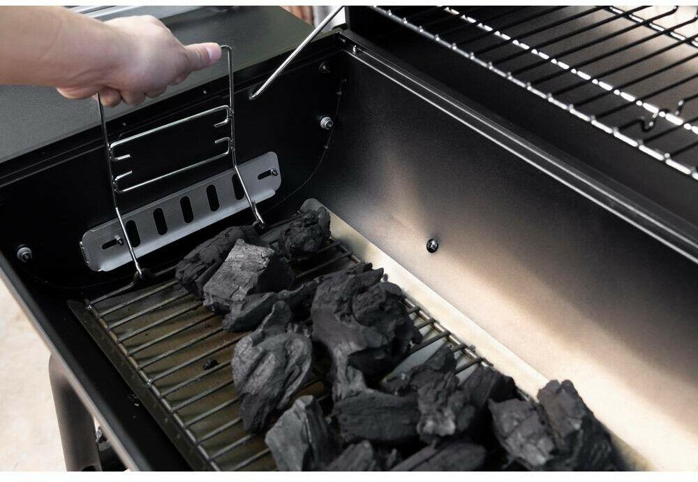 Barrel Charcoal BBQ Grill Smoker 29 in. Side Shelf Two Racks Meat Black