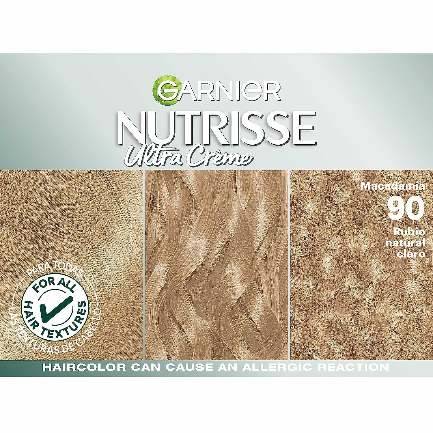 Garnier Hair Color Nutrisse Nourishing Creme, 90 Light Natural Blonde (Macadamia) Permanent Hair Dye, 2 Count (Packaging May Vary)