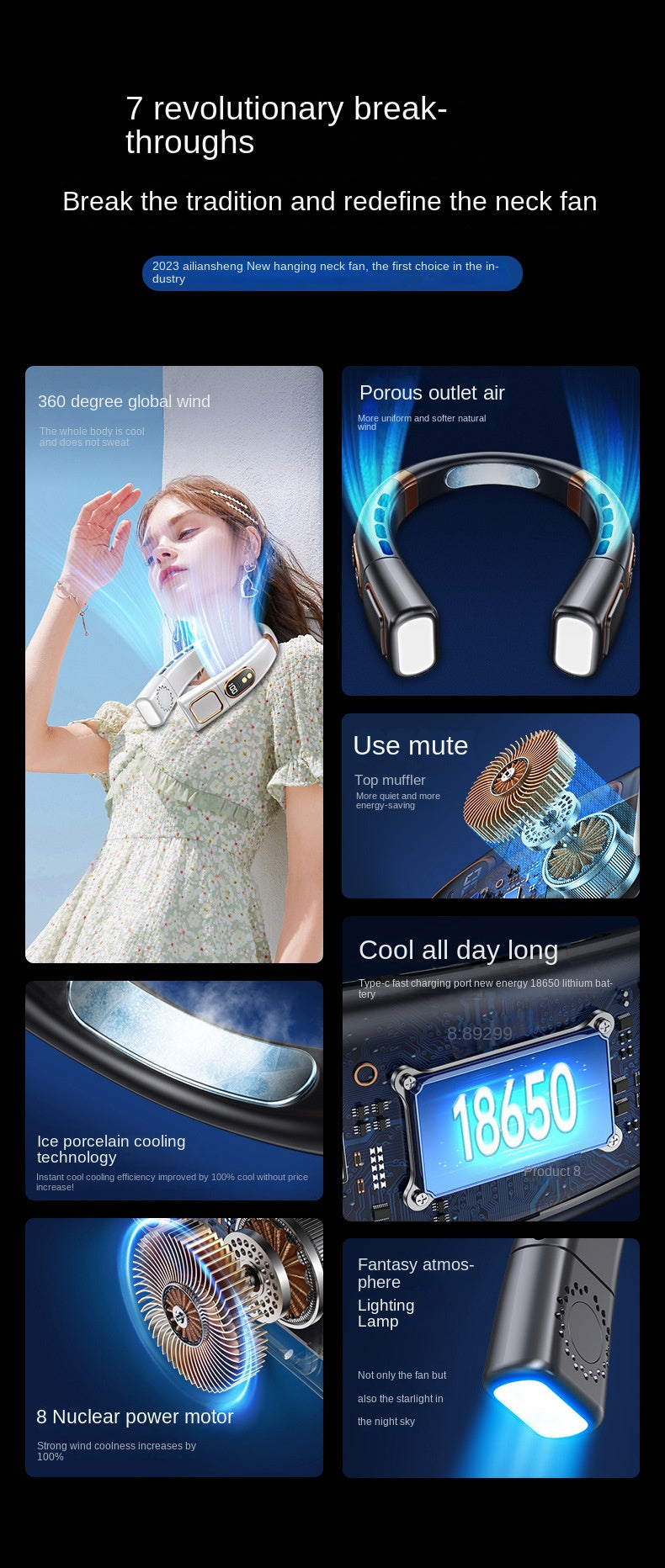 Portable Hanging Neck Fan USB Handheld Silent Small Electric Fan Multi-functional Leafless Mini With Lighting LED Digital Display