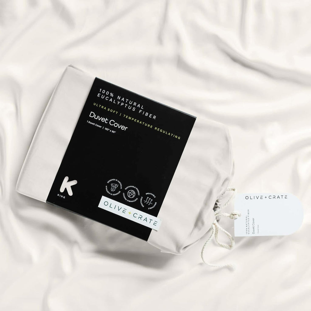 Olive + Crate Eucalyptus Cooling Duvet Covers King Size | Certified Tencel Lyocell Fiber from Austria for Quilt | Silky Soft Modal Fiber - Better Than Silk &amp; Cotton | Ivory