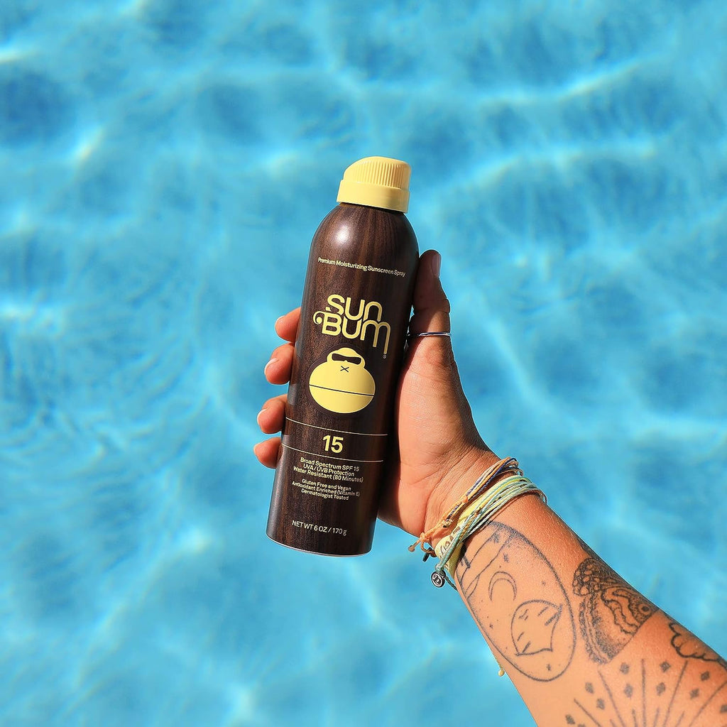 Sun Bum Original SPF 15 Sunscreen Spray |Vegan and Hawaii 104 Reef Act Compliant (Octinoxate &amp; Oxybenzone Free) Broad Spectrum Moisturizing UVA/UVB Sunscreen with Vitamin E | 6 oz