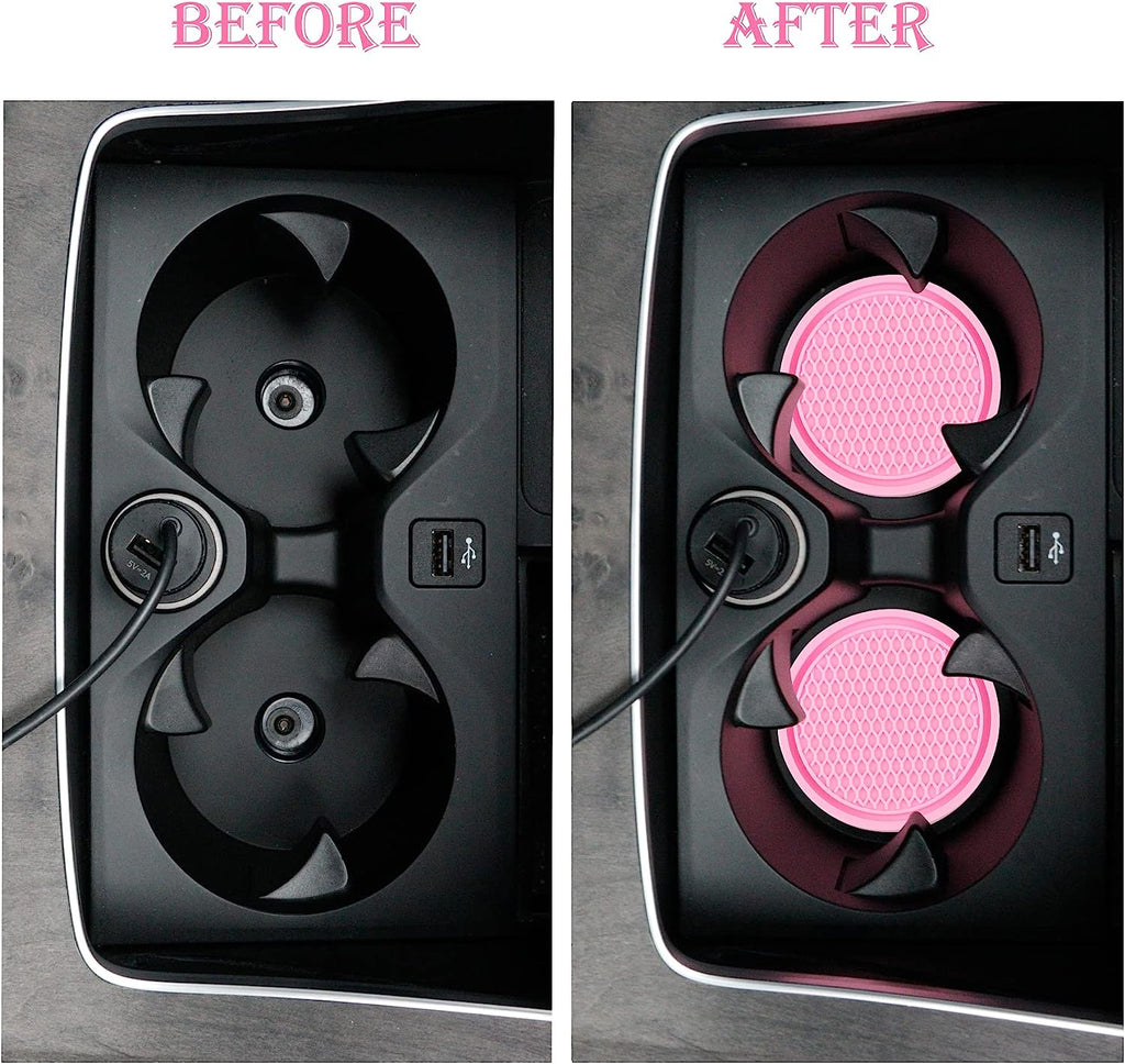 SINGARO Car Cup Coaster, 4PCS Universal Non-Slip Cup Holders Embedded in Ornaments Coaster, Car Interior Accessories, Pink